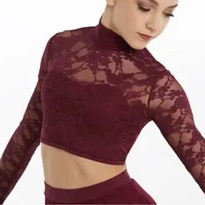 Weissman Long Sleeve Lace Crop Top &‎ Matte Jersey Hi-Lo Skirt